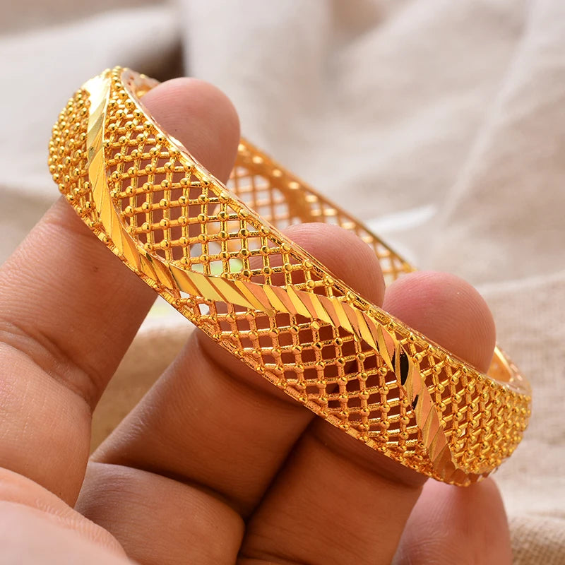 Luxury Vintage Gold Plated Bangles For Women Girls  Arabia Bridal Wedding Jewelry Gifts