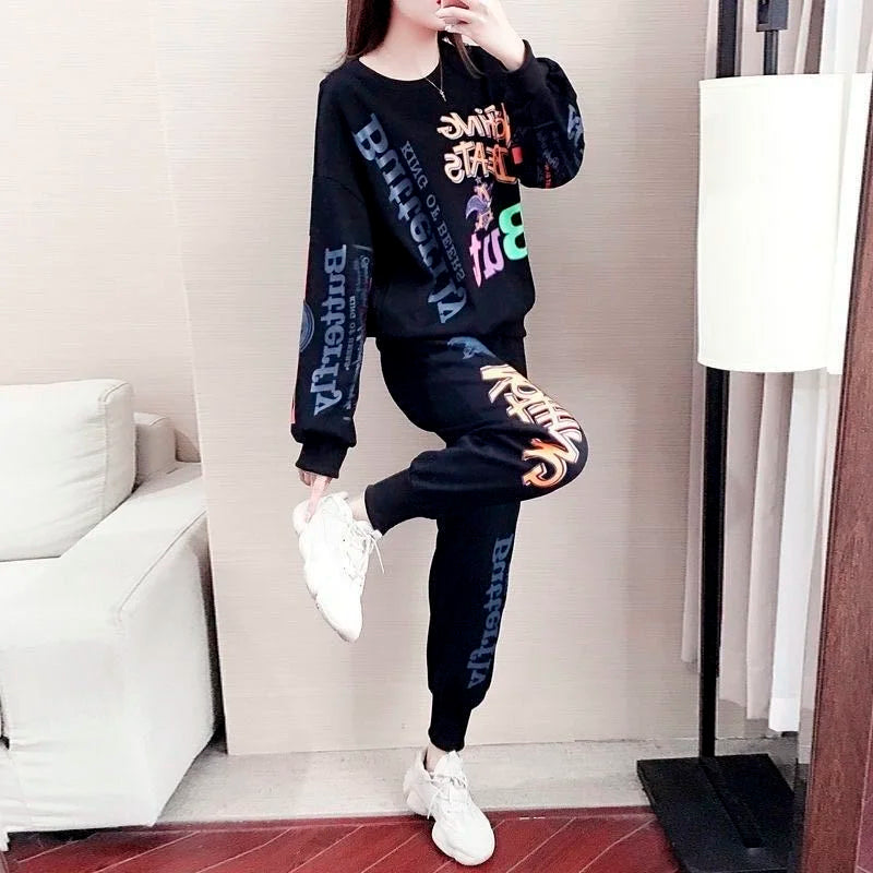 Women's Casual Sweat Suits 2025 Spring Autumn New Tracksuit Fashion Loose Long Sleeved Tops And Pants 2 Two Piece Set For Women
