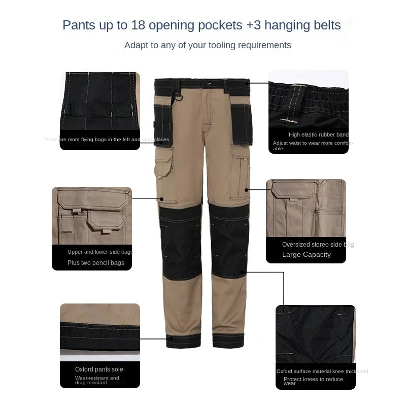 Work Trousers With Knee Pads For Men Cargo Pants Men Workwear Multi-pocket Outdoor Hiking Joggers Pants Functional Pockets Pants