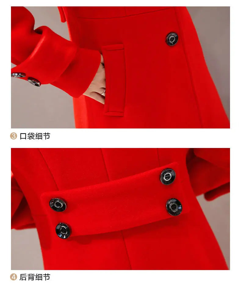 Women's Long Woolen Coat 2023 Spring Autumn New Korean Waist Slimming Over-Knee Thick Keep Warm Woolen Coat Lady Overcoat