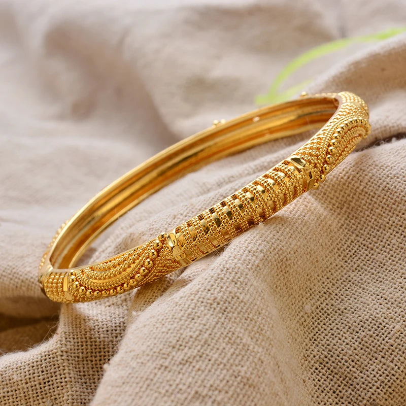 Luxury Vintage Gold Plated Bangles For Women Girls  Arabia Bridal Wedding Jewelry Gifts