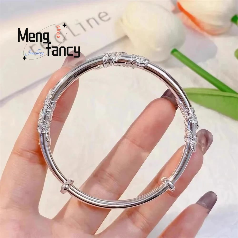 Trendy Luxury Floral Vintage Sliding Bangle - Unique Adjustable Ancient-Style Bracelet Exquisite Handcrafted Niche Jewelry Gift