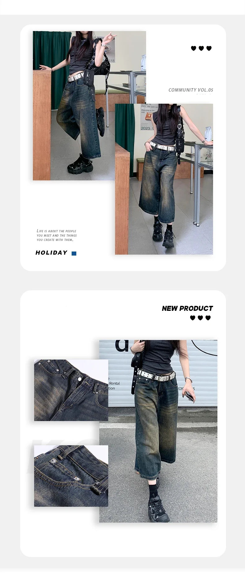 Women's Aesthetic Retro Wide Leg Denim Trouser Harajuku High Street High Waist Loose Jeans 2024 Spring Baggy Casual Fashion Pant