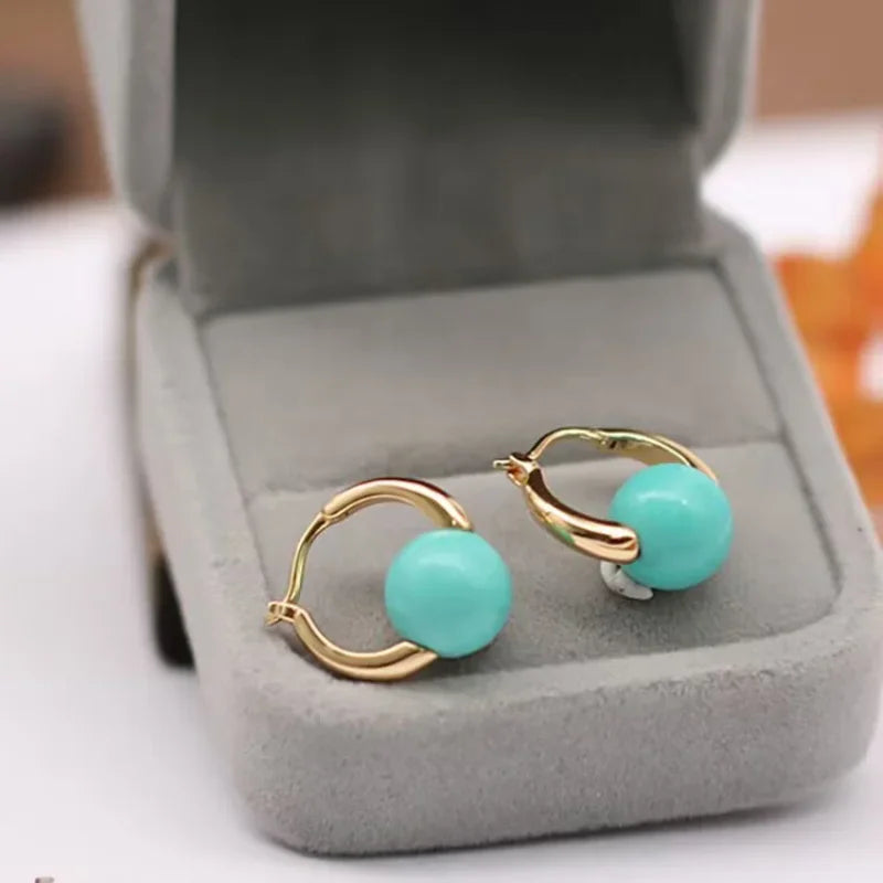 charm new in ethnic style Simple light green round beads earrings for women with light luxury turquoise earings hoop jewelry