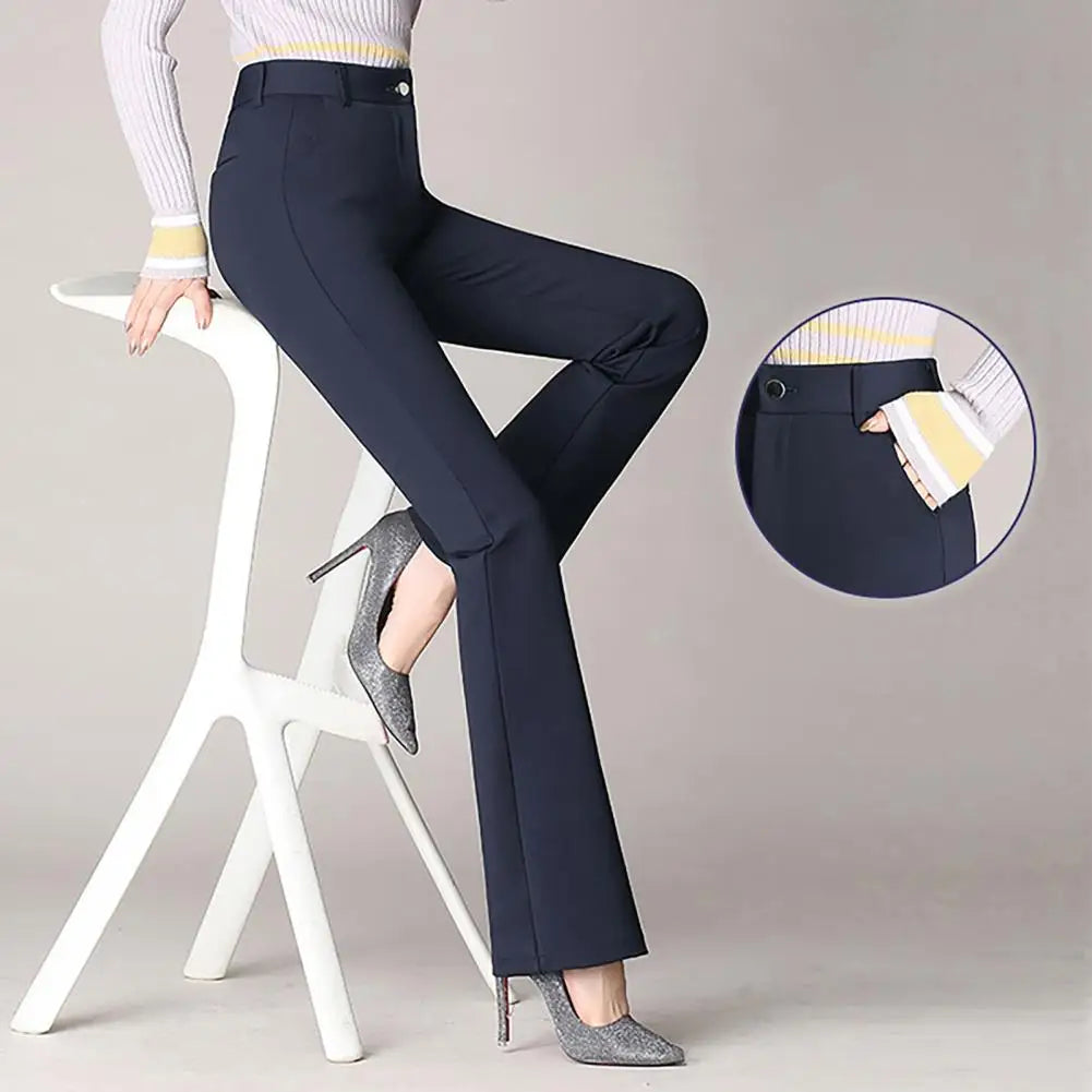 Women Trouser Flared Style High Waist Solid Colors Elastic Formal Long Stretch Office Lady Trouser for Office
