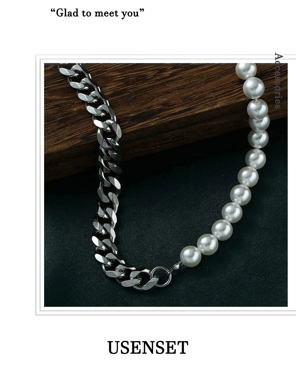 Pearl Necklace for Men-Half Pearl Half Chain Necklaces Cuban Link Chains for Men Stainless Steel Jewelry