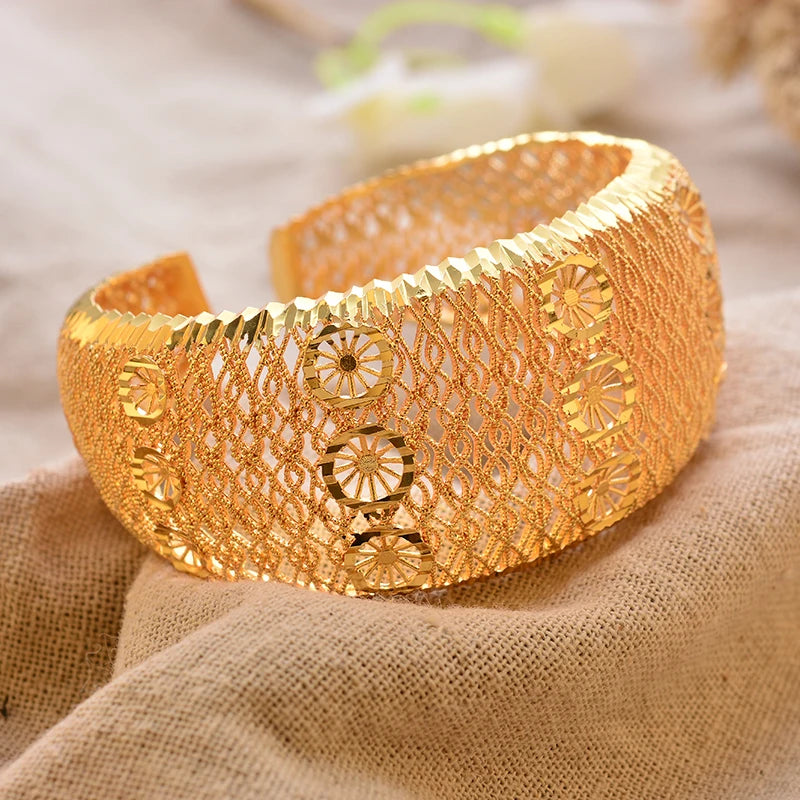 Luxury Vintage Gold Plated Bangles For Women Girls  Arabia Bridal Wedding Jewelry Gifts
