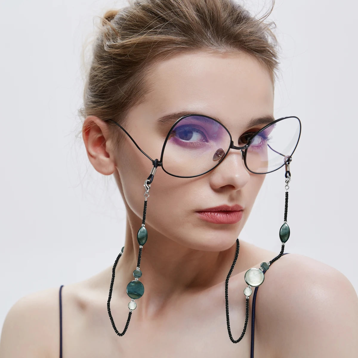 Fashion Reading Glasses Chain for Women Shell Beads Sunglasses Cords Beaded Eyeglass Lanyard Hold Straps Black Mask Rope