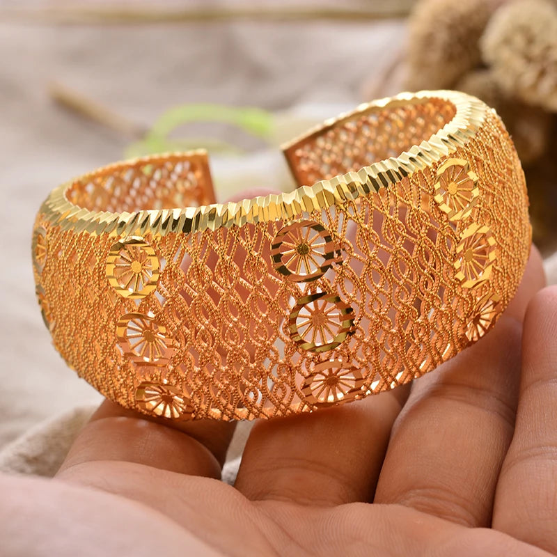 Luxury Vintage Gold Plated Bangles For Women Girls  Arabia Bridal Wedding Jewelry Gifts