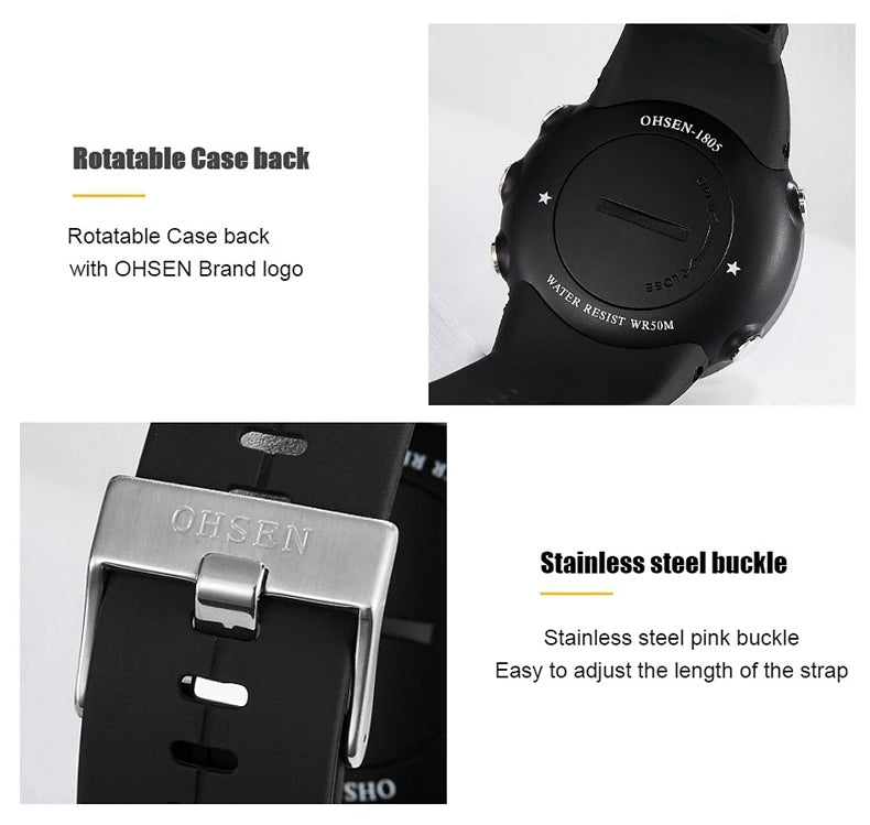 Digital Watches for Men Black 50M Diving Tactical Wristwatch Big Dial Waterproof Electronic Led Military Clocks Alarm Stopwatch