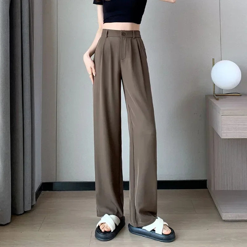 Women Suit Pants Lady Baggy High Waist Wide Leg Solid Color Trousers Female Designer Straight Leg Mom Classic Office Pant Slacks
