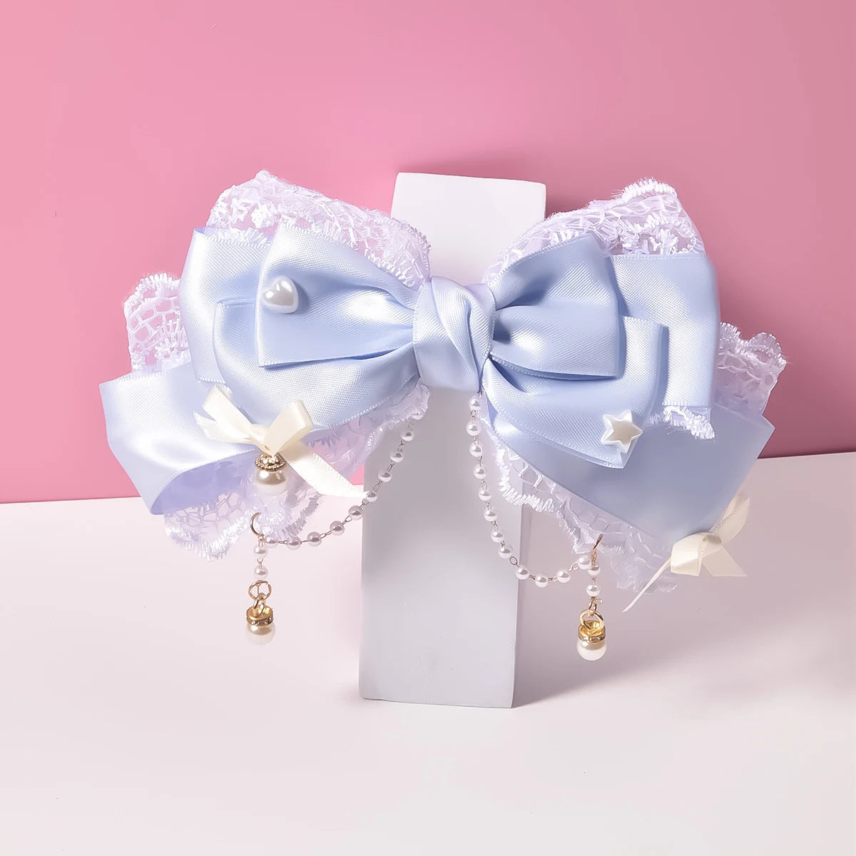1 Women's Polyester ribbon Lace Lace Pearl chain Internet celebrity big bow tie hairpin Fashion personality Sweet and cute cheap