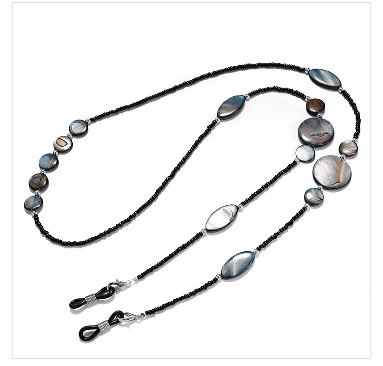 Fashion Reading Glasses Chain for Women Shell Beads Sunglasses Cords Beaded Eyeglass Lanyard Hold Straps Black Mask Rope