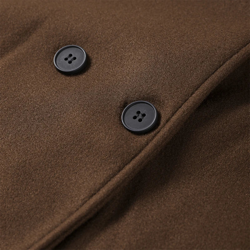 Woolen Breasted Long Coat Women Lapel Double Breasted Casual Pocket Chic Elegant Outwear Autumn Winter Street Lady Overcoat