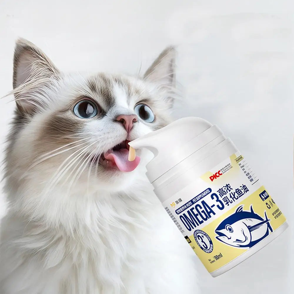 Pet Fish Oil For Cats 50ml Pet Liquid Food Supplements Highly Concentrated Press Type Small Dog Cat Fish Oil Promotes Heart Skin