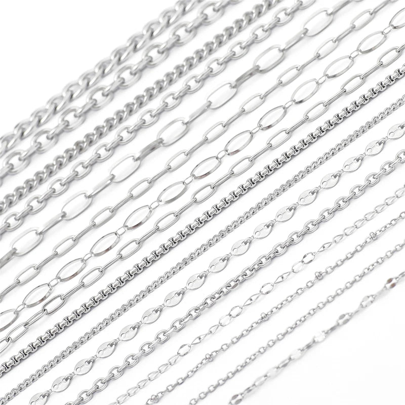 1M Stainless Steel Chain for Men Women Curb Cuban Link Chain DIY Basic Punk Choker Necklace Bracelet Hip Hop Male Jewelry Gift