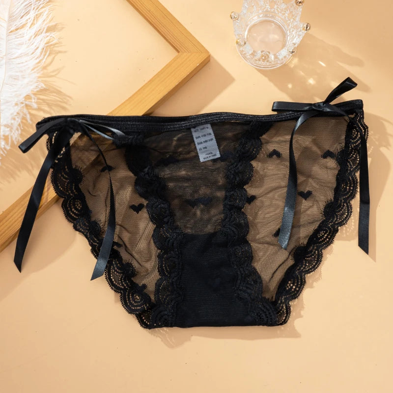 Women's Sexy Lace Underwear Panties Delicate Soft Comfortable Underpants Fashion Female Mesh Up Bow Low-Rise Briefs