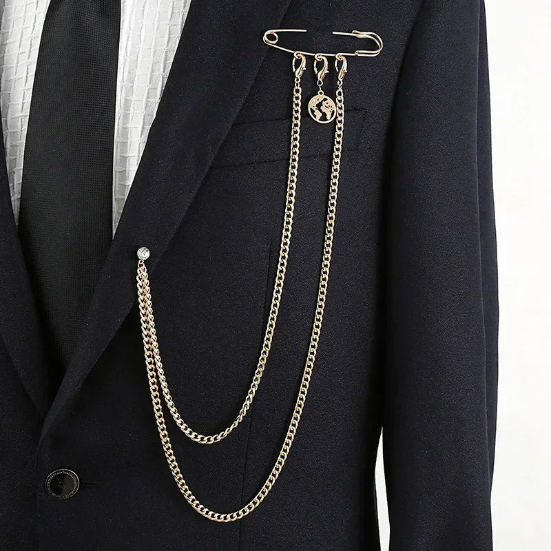 Chain Brooch for Men Long Chains Pins Men's Fashion Suit Accessories Personality Exaggerated Trendy Mens  Brooches