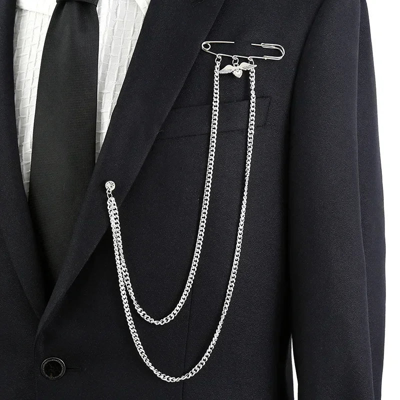 Chain Brooch for Men Long Chains Pins Men's Fashion Suit Accessories Personality Exaggerated Trendy Mens  Brooches