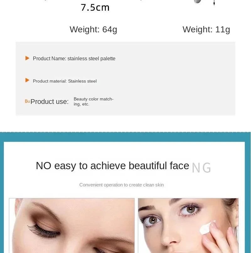 Makeup Mixing Palette Upgrad Stainless Steel Metal Mixing Tray with Spatula Artist Tool for Mixing Foundation Nail-Art