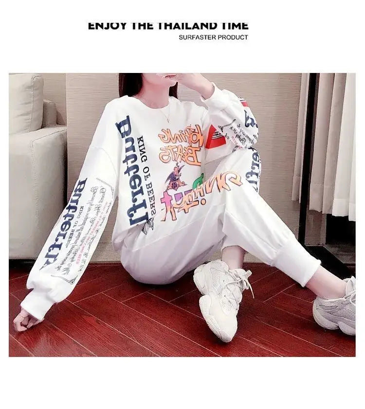 Women's Casual Sweat Suits 2025 Spring Autumn New Tracksuit Fashion Loose Long Sleeved Tops And Pants 2 Two Piece Set For Women