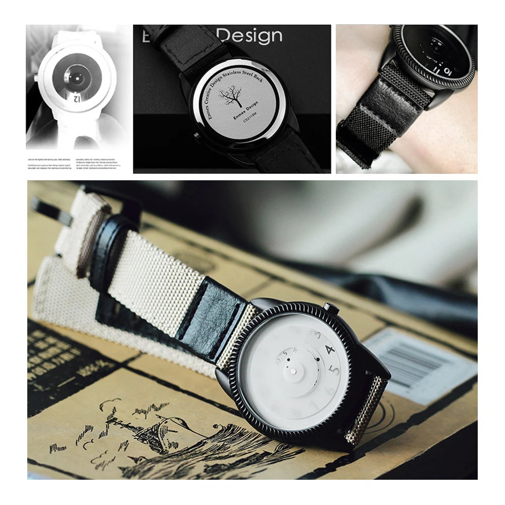 Creative design of fashionable watches for young people, quartz watches without hands, comfortable and beautiful canvas straps