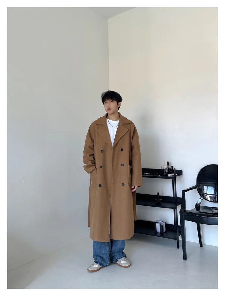 Long Coats for Men Woolen Jackets 2024 Winter Thicken Coat Trench Coats Korean Vintage Loose Heavy Jackets Men Leisure Overcoat
