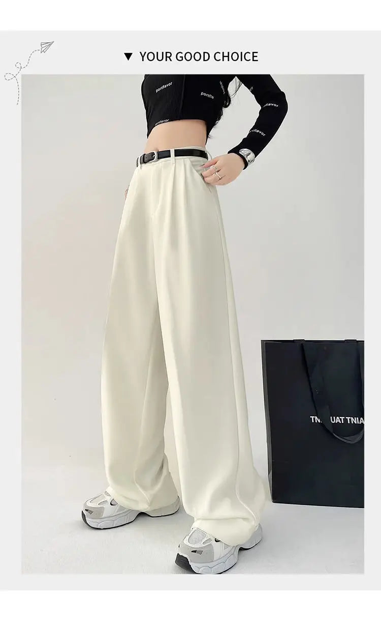 2025 New Women's Pants Casual Temperament High Waist Loose Straight Trousers Gift Belt Fashion Versatile Wide Leg Pants Women
