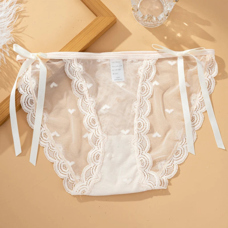 Women's Sexy Lace Underwear Panties Delicate Soft Comfortable Underpants Fashion Female Mesh Up Bow Low-Rise Briefs