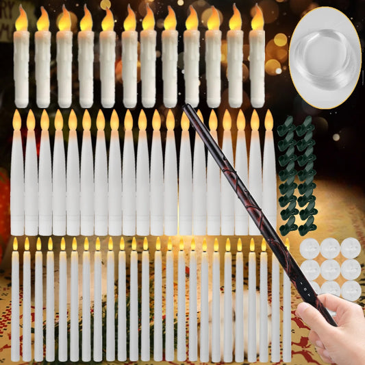 Floating Candles with Magic Wand Remote Control Flickering Warm Light Flameless Taper Candle for Christmas/Wedding/Party Home