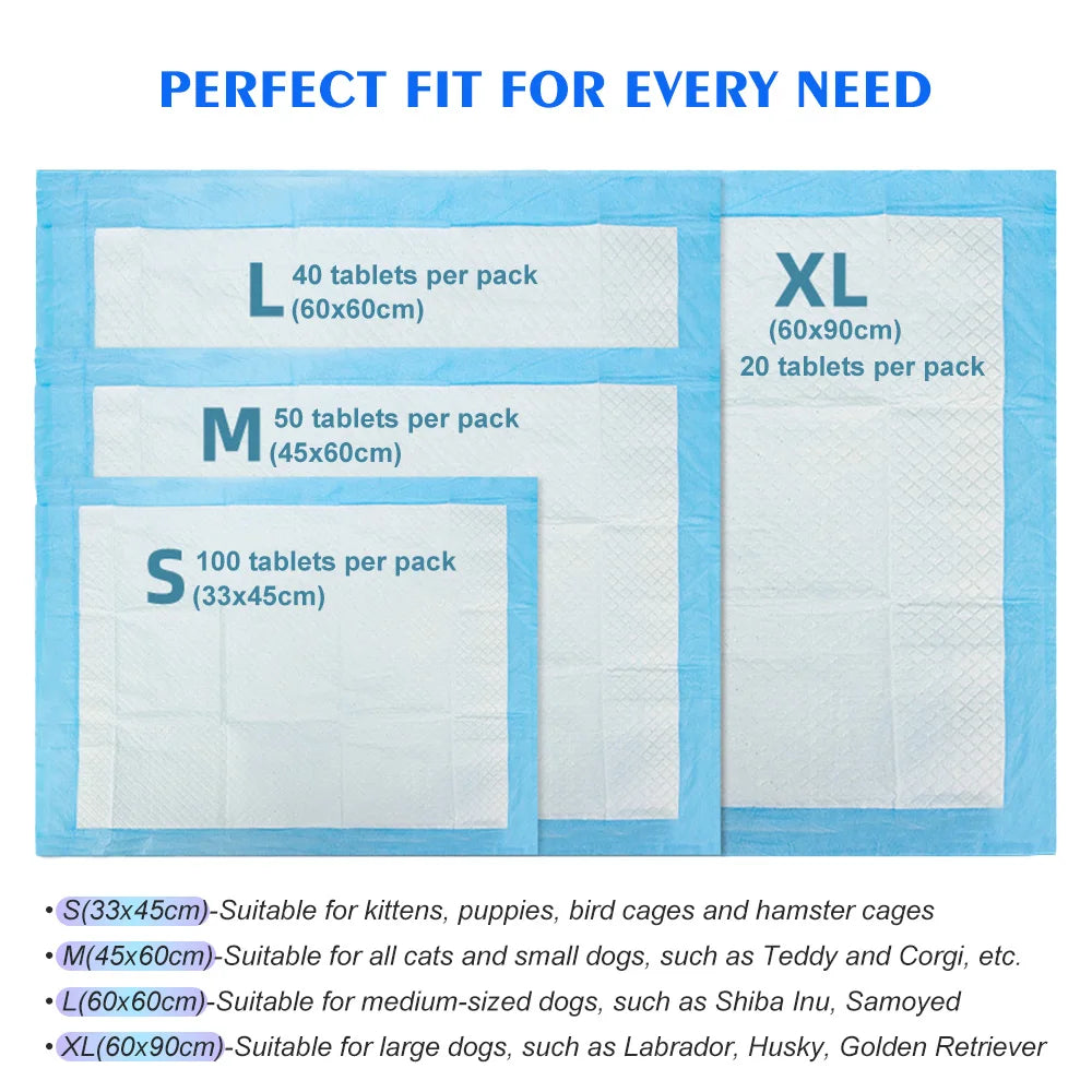 Pet urine pad, disposable absorbent pad, non-woven fabric + absorbent resin, super absorbent, 4 sizes, pet hygiene products