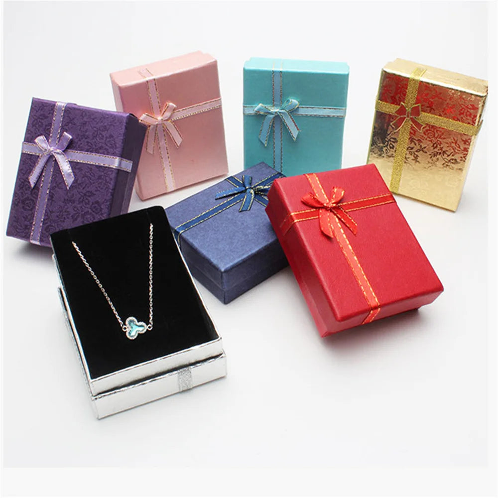 Jewelry Box Bow Ribbon Simple Exquisite Gifts Packaging Earrings Ring Necklace Bracelet Storage Jewelry Organization Display Box