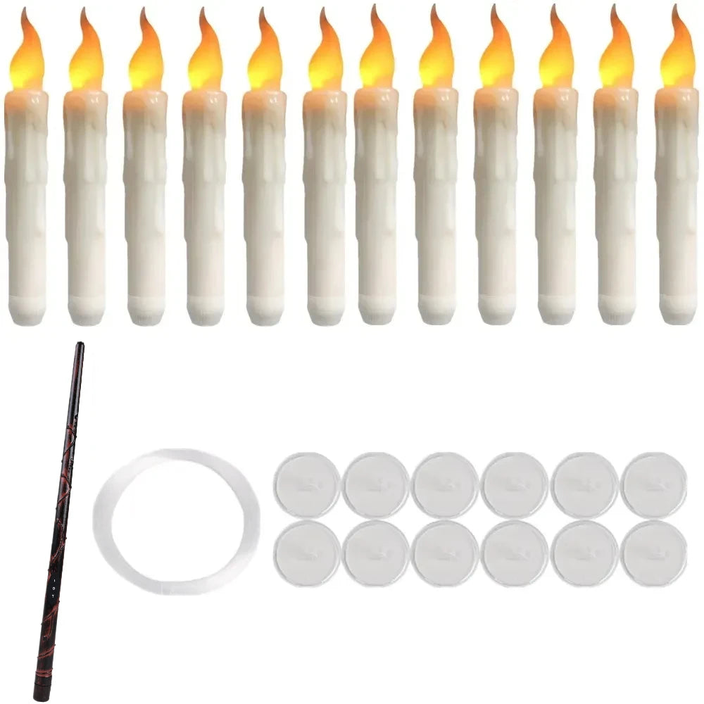Floating Candles with Magic Wand Remote Control Flickering Warm Light Flameless Taper Candle for Christmas/Wedding/Party Home