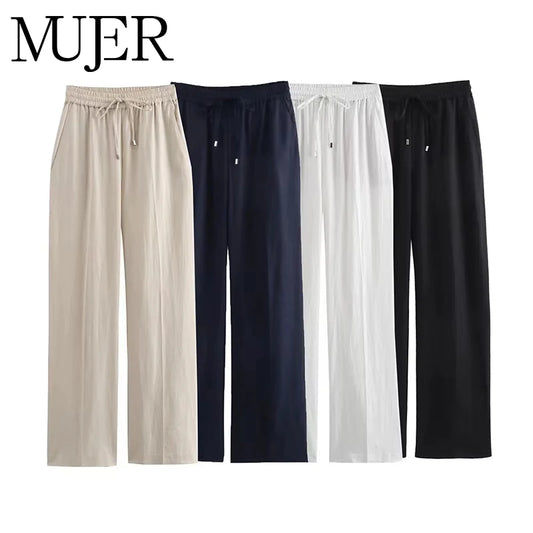 MUJER 2025 Woman Trousers White Black High Waist Pants for Women Pleated Wide Leg Women's Pants Straight Baggy Pants Woman