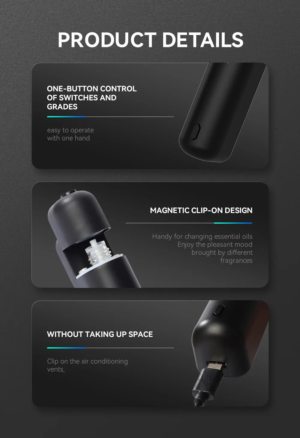 Car Air Freshener Perfume Vent Clip Electric Aroma Diffuser Cordless with 6 Scent Small Portable Gifts Essential Oil Diffuser