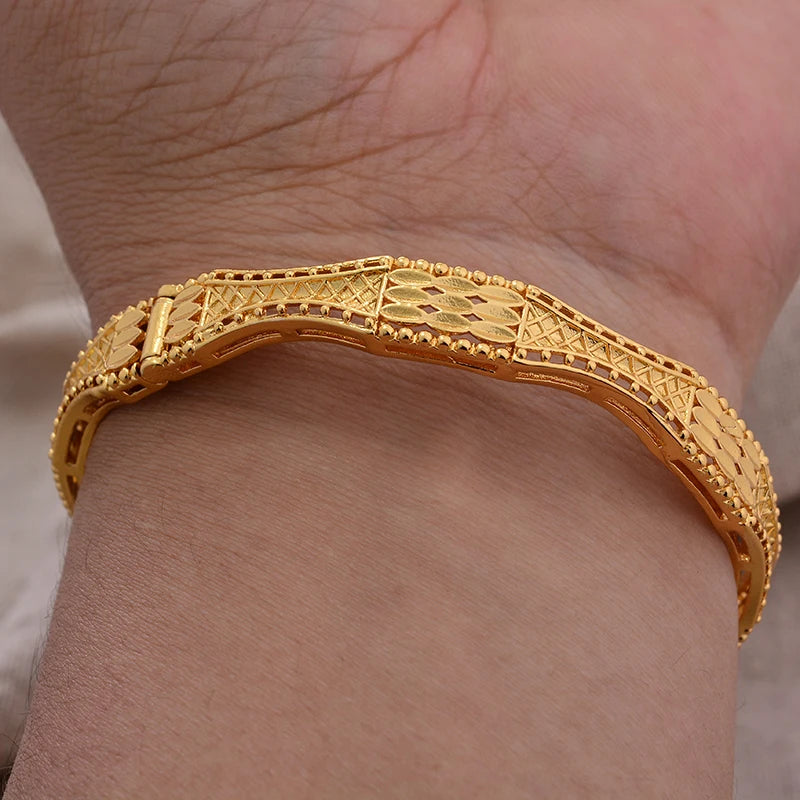 Luxury Vintage Gold Plated Bangles For Women Girls  Arabia Bridal Wedding Jewelry Gifts