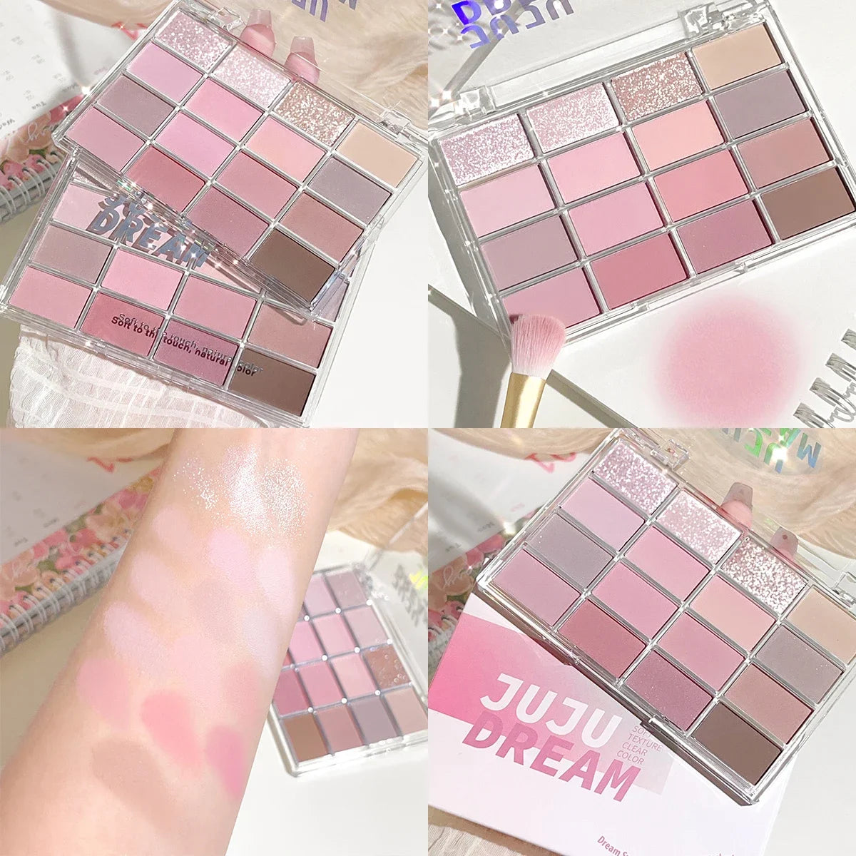 16-Color Eyeshadow Palette Matte & Shimmer – Nude Earth Tones, Silky Blendable Texture, Korean Style Natural Eye Makeup Look