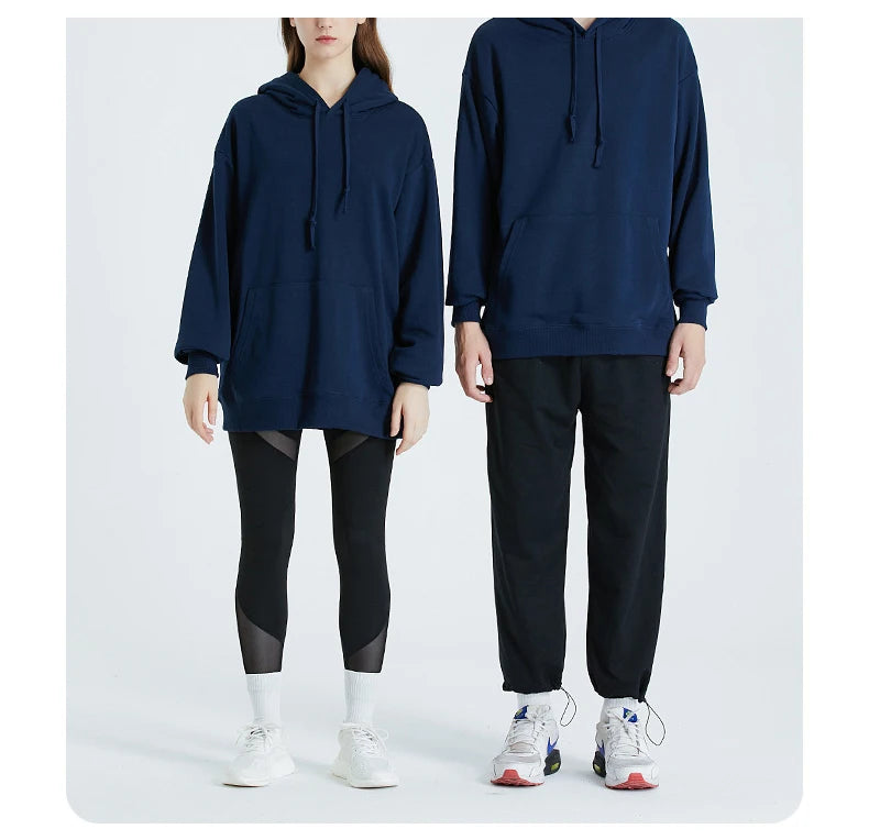 Solid Oversize Hoodies For Women Pocket Casual Loose Hooded Sweatshirt Woman Autumn Cotton Terry Hoodies Women Oversize Pullover