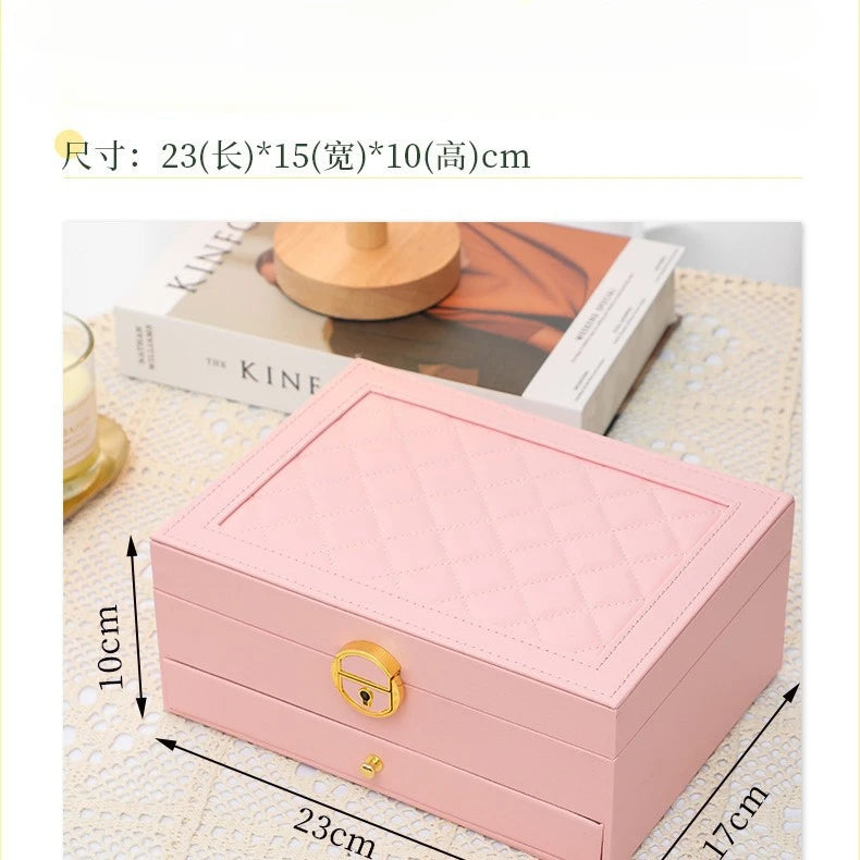 Jewelry storage box, high-end exquisite necklace earrings, gold jewelry box, large capacity multi-layer jewelry box