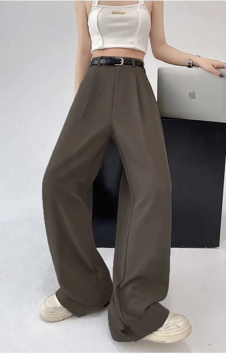 2025 New Women's Pants Casual Temperament High Waist Loose Straight Trousers Gift Belt Fashion Versatile Wide Leg Pants Women