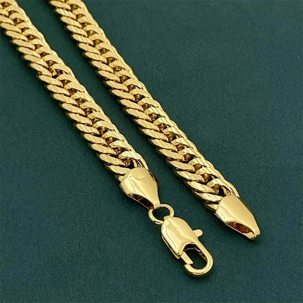 Men's 10MM 60CM Sideways Carved Chain, 24K Gold, AU999 | Gradient gold with gear motifs, youthful edge for modern trendsetters.