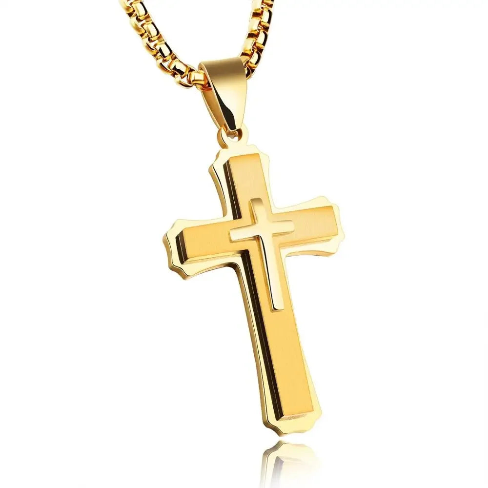 Men Necklaces & Pendants Male Cross Necklace Punk Stainless Steel Chain Fashion jewelry White Black Golden