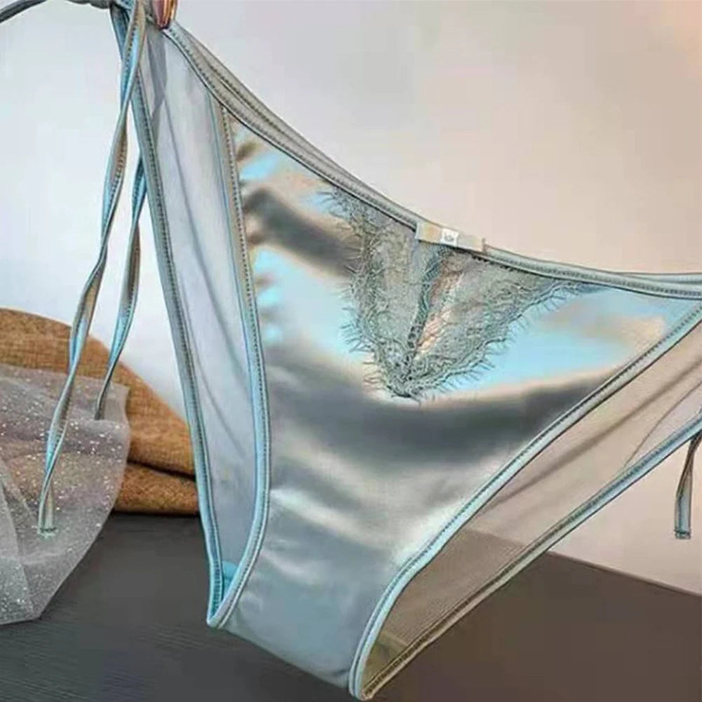 Women Lace Panties Lingerie Soft Silk Satin Underwear Knickers Briefs Seamless Simulated Silk Strap Low Waist Underwear For Lady