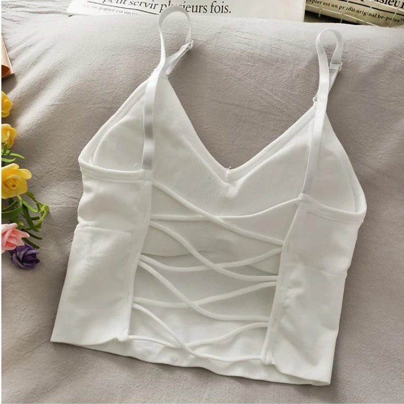 Womens Tops Sexy Tank Top Women Built In Bra Solid Color Camis for Women Crop Top Off Shoulder Sleeveless Camisole 2022 New