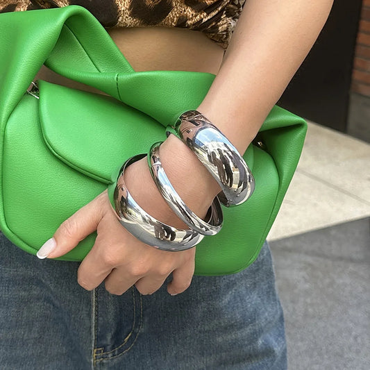 Multi Pieces Exaggerated Punk Hip Hop Heavy Metal Spring Bangles Vintage Fashion Gold Silver Color Bangles For Women Bracelets M