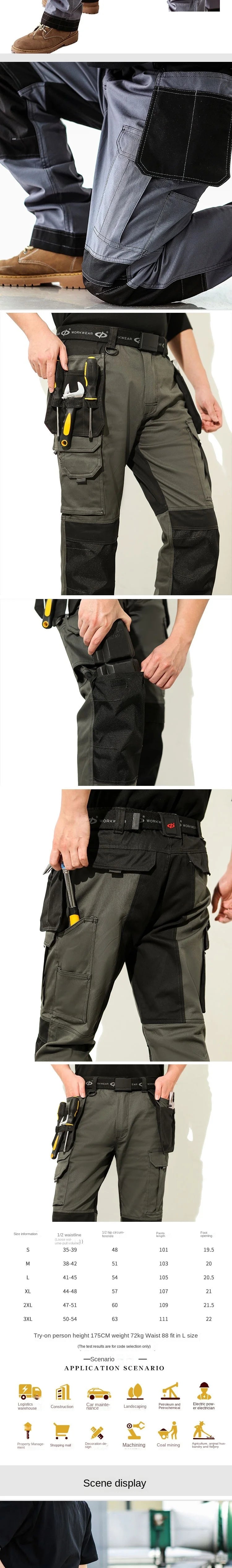 Work Trousers With Knee Pads For Men Cargo Pants Men Workwear Multi-pocket Outdoor Hiking Joggers Pants Functional Pockets Pants