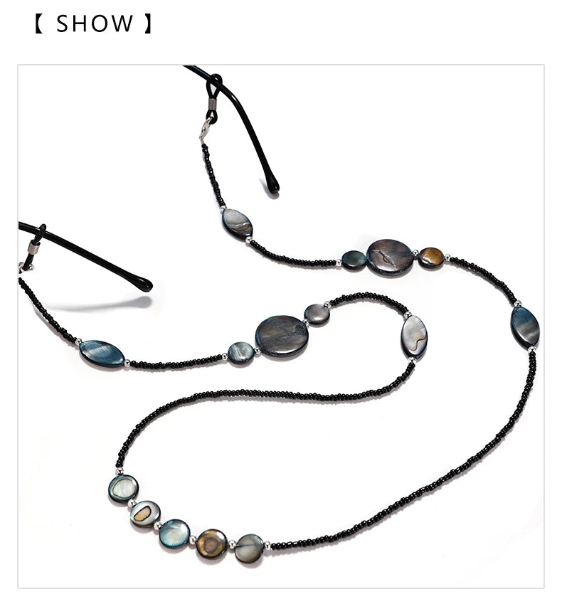 Fashion Reading Glasses Chain for Women Shell Beads Sunglasses Cords Beaded Eyeglass Lanyard Hold Straps Black Mask Rope
