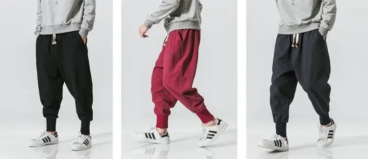 Men Harem Pants Streetwear Cotton Linen Joggers New Baggy Hip Hop Fashion Pants Casual Solid Trousers Male Trendy Sweatpants