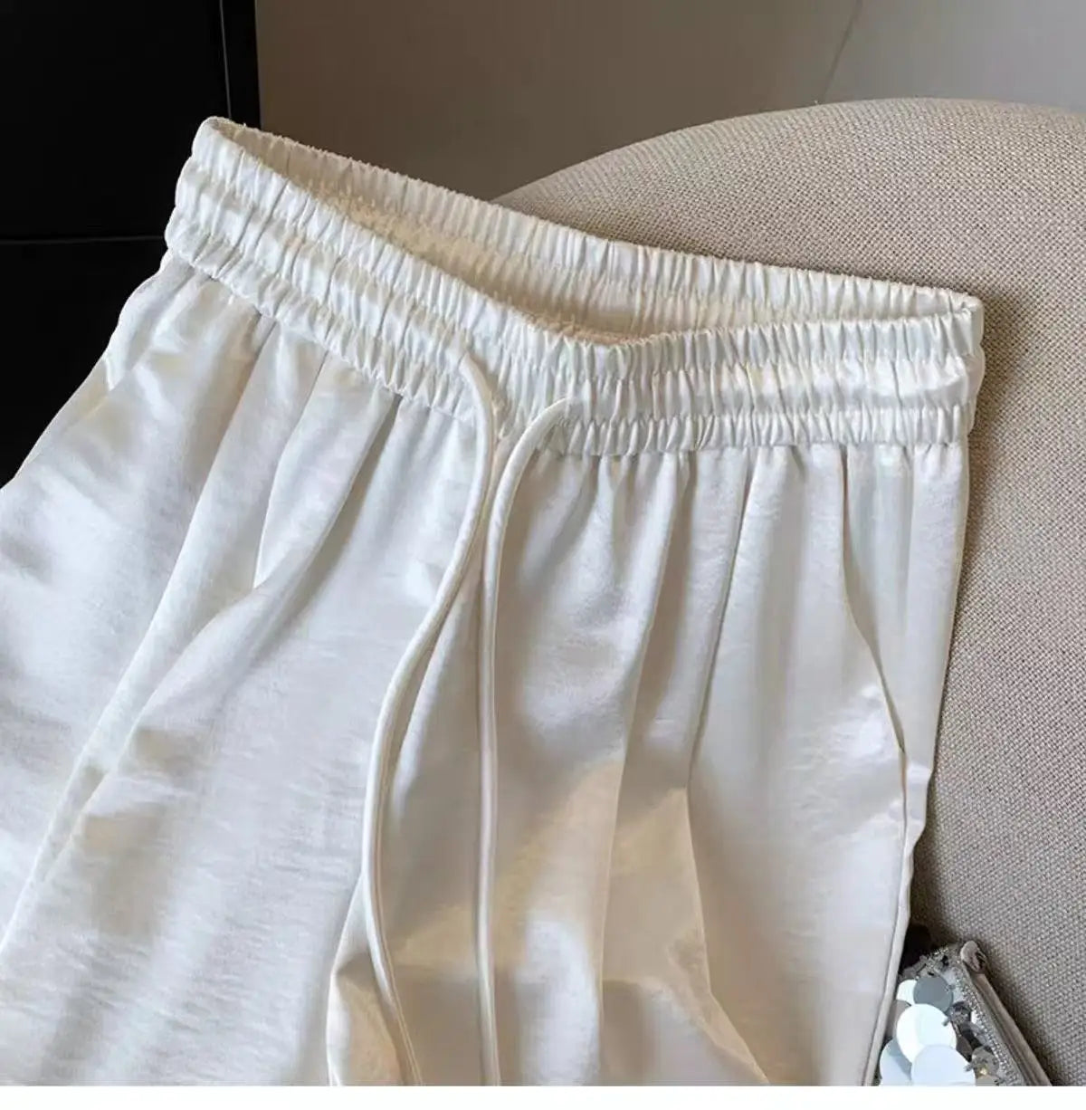 2025 Women's Loose Casual Trousers Summer New Lightweight Satin High Waist Wide Leg Pants Vintage All-match Straight Pants Femme