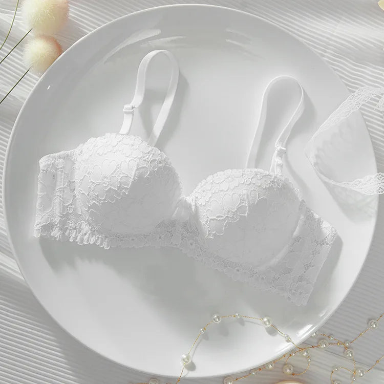 Thickened Underwear Women's Small Breasts Gather Together with Steel Rings Shaped Upper Support A Cup Flat Bra Double Bralette